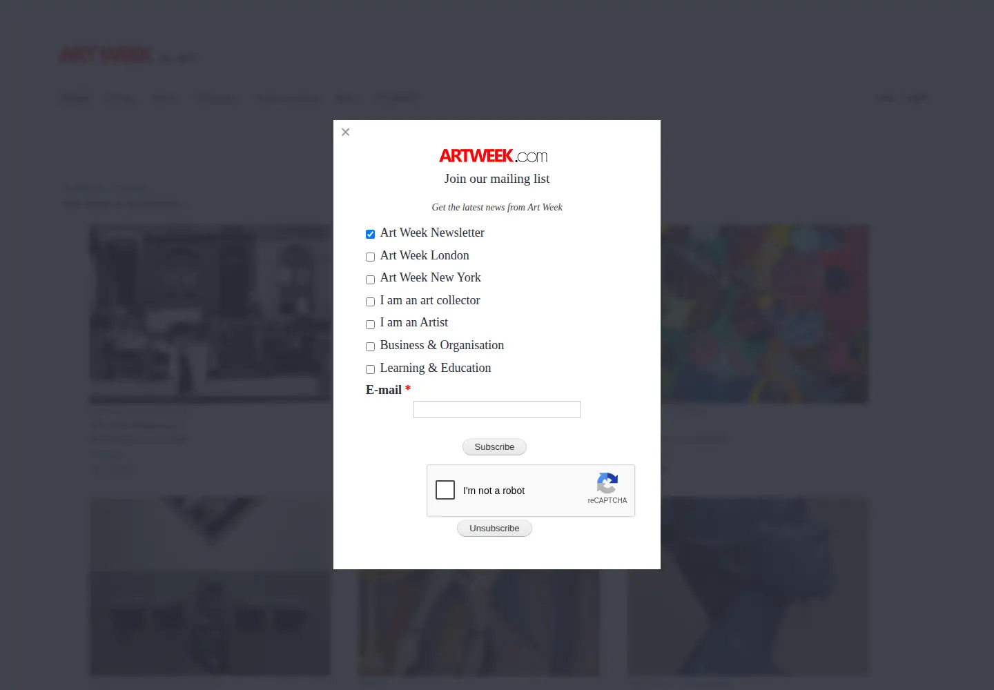 Screenshot of artweek.com