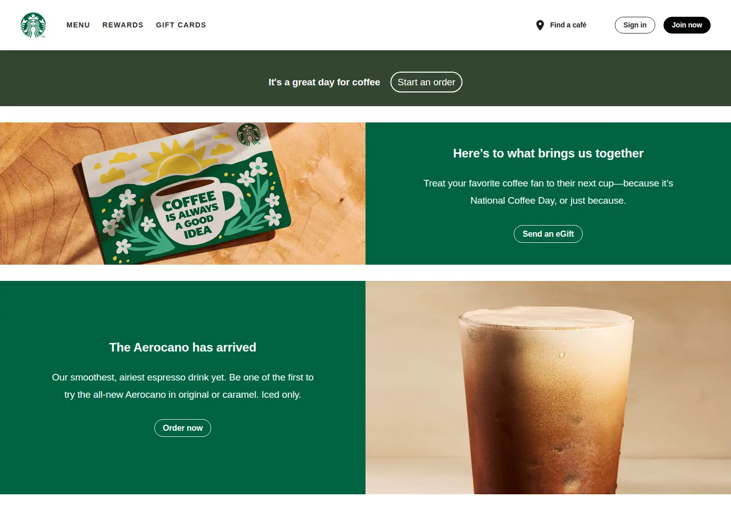 Screenshot of starbucks.com