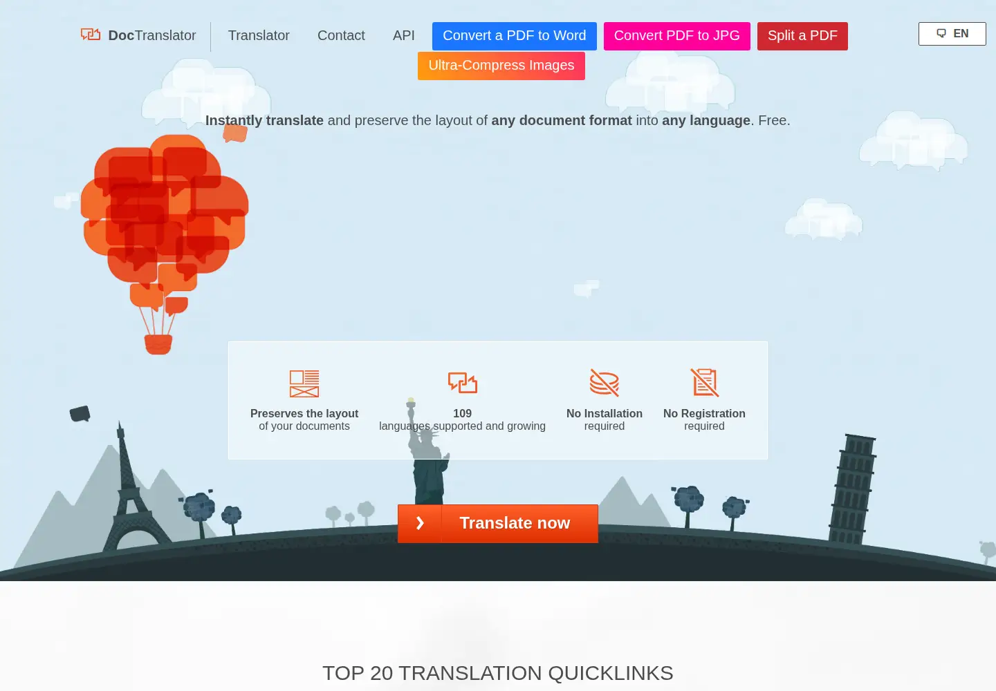 Captured homepage of onlinedoctranslator.com in the current scan