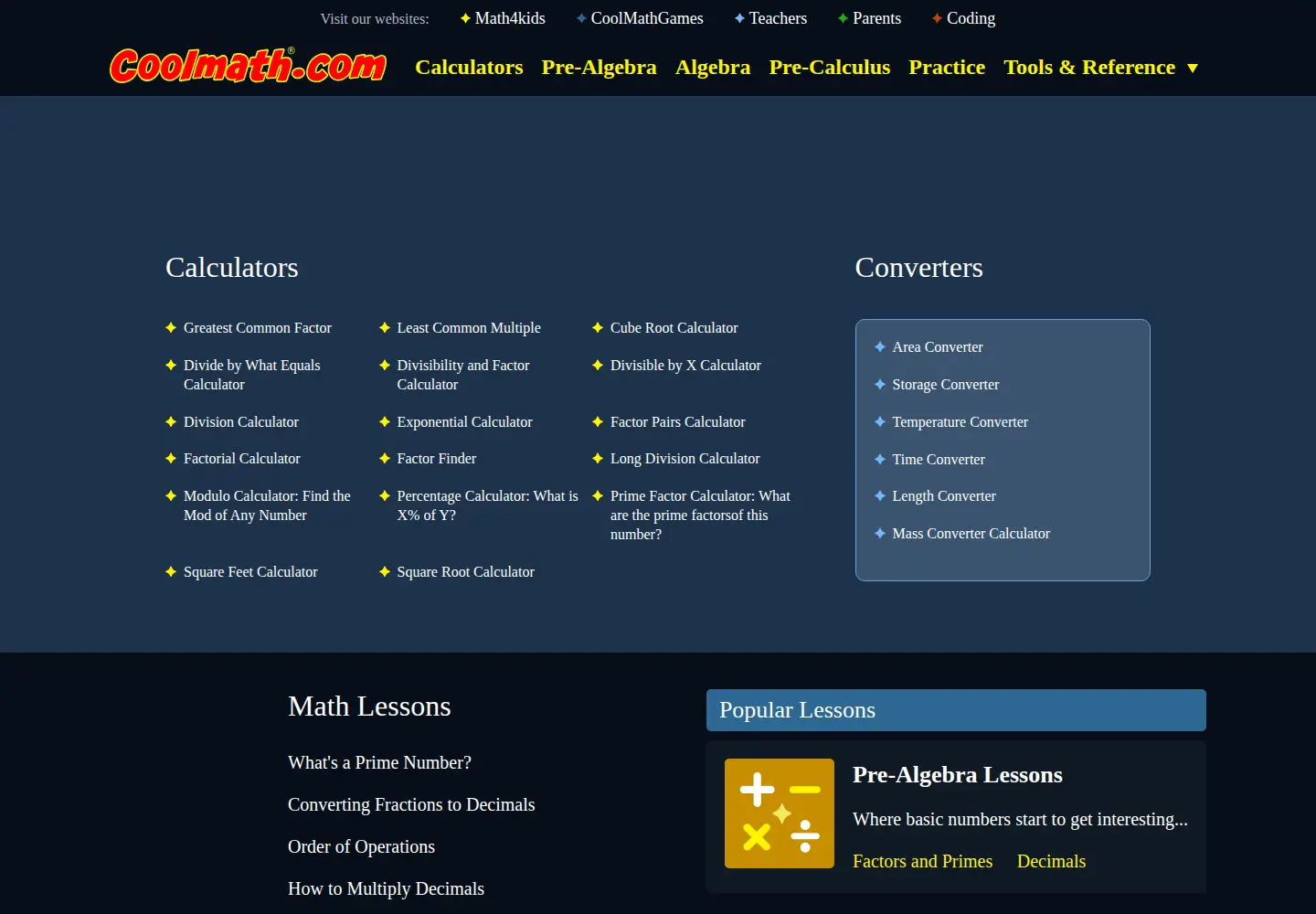 Screenshot of coolmath.com