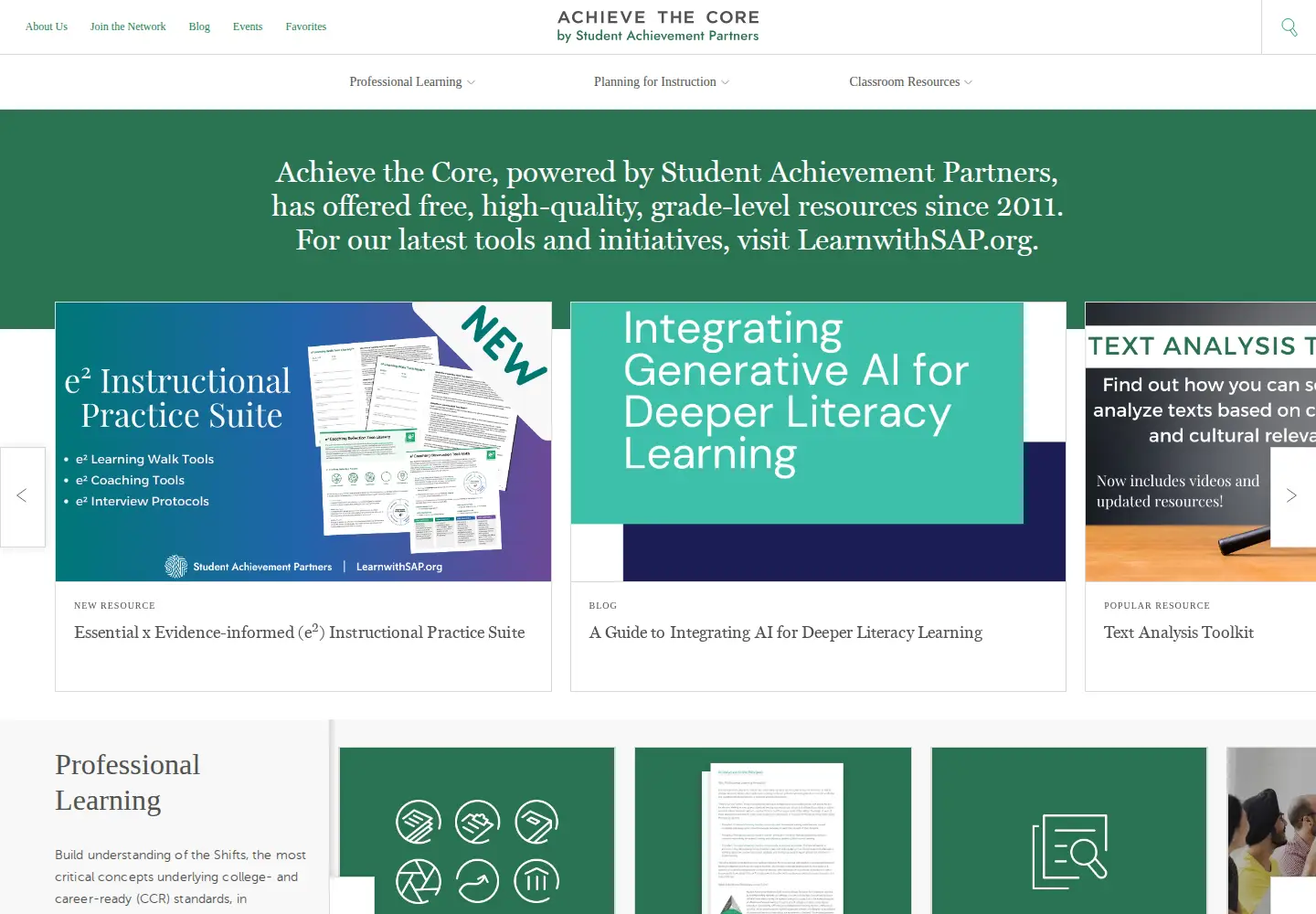 Screenshot of achievethecore.org