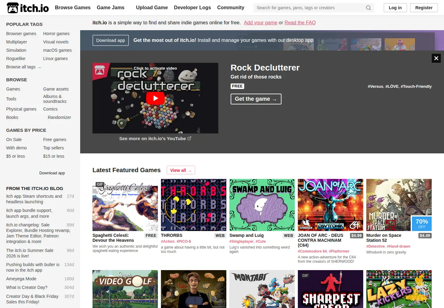 Screenshot of itch.io