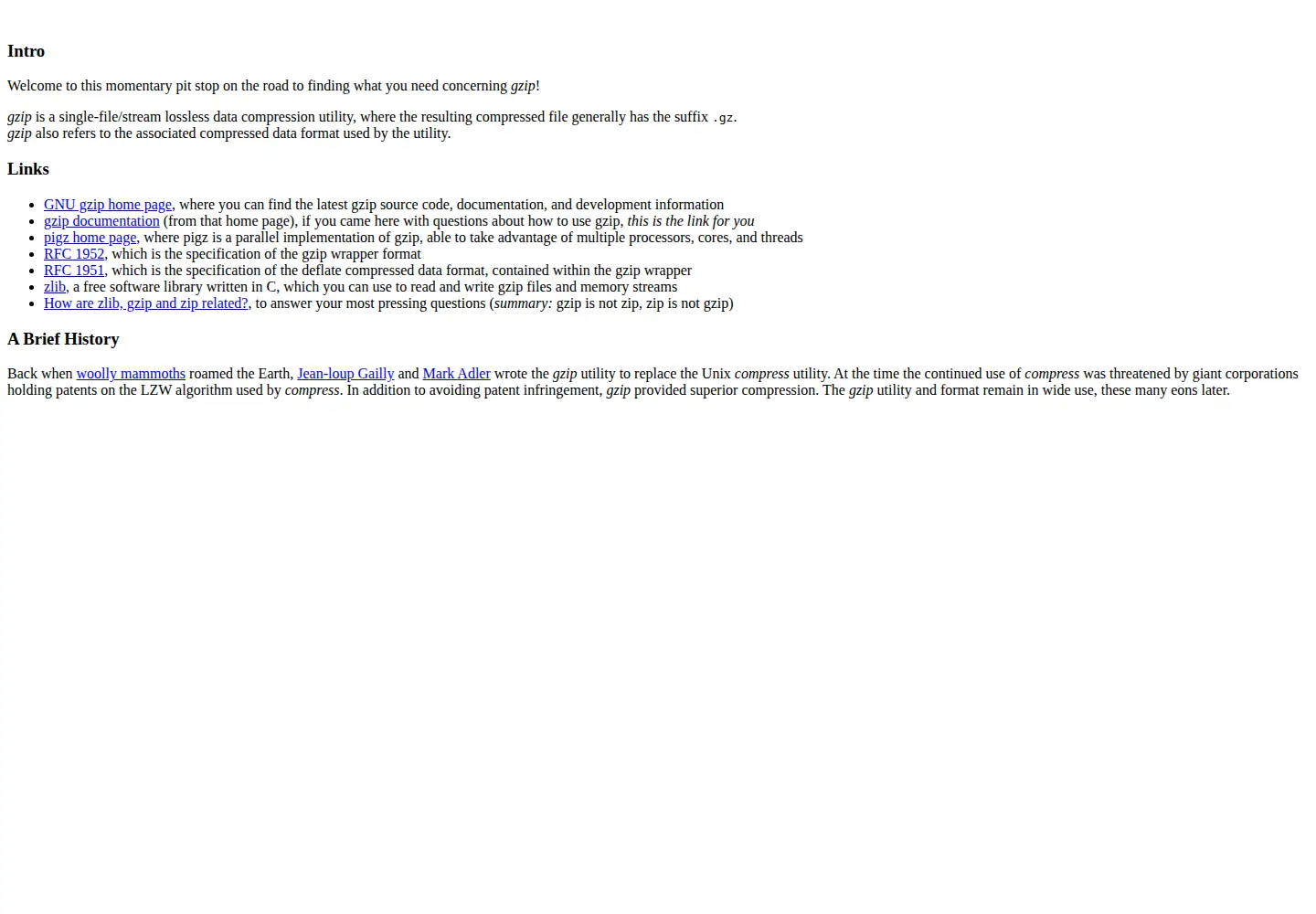 Screenshot of gzip.org