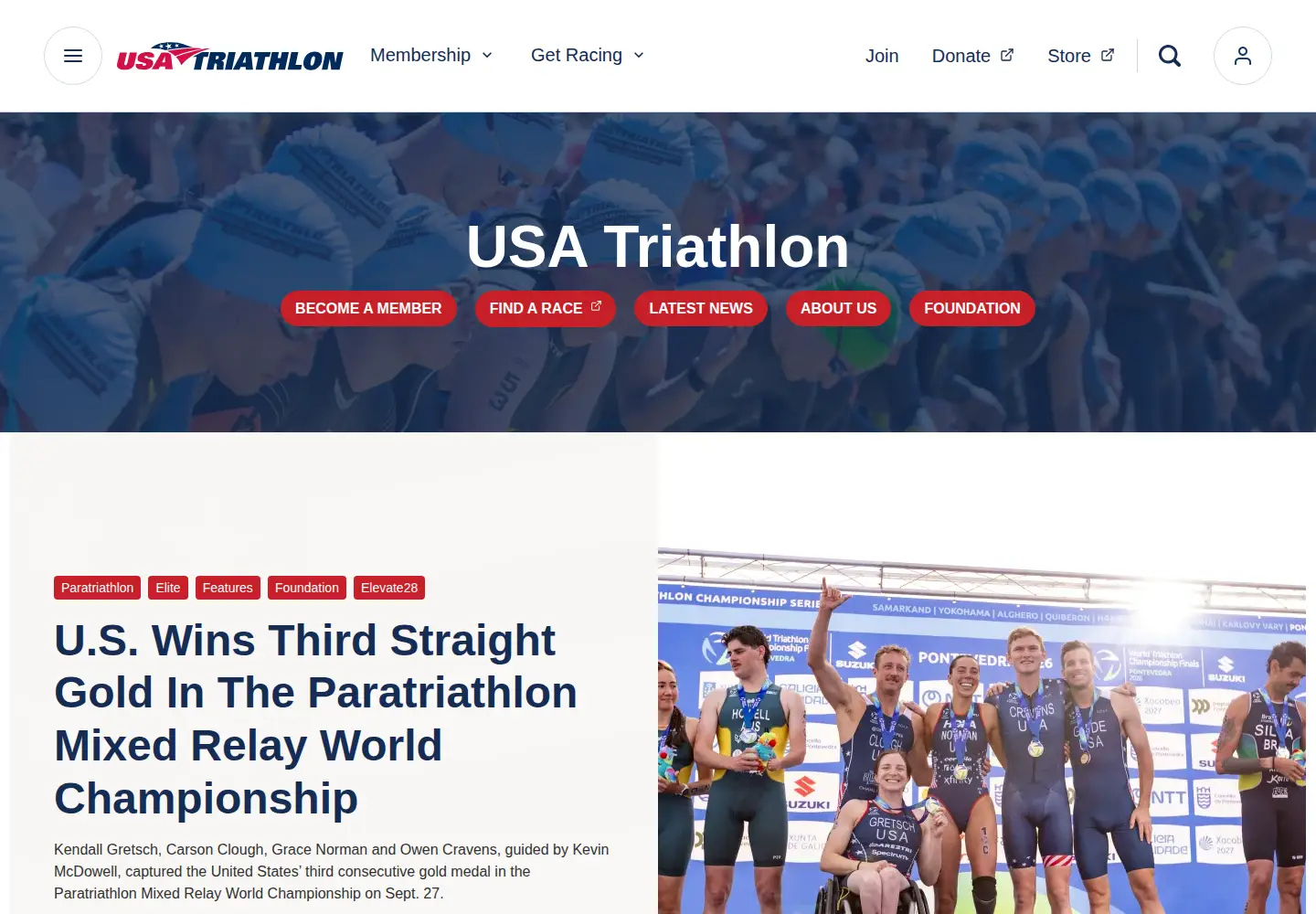 Screenshot of usatriathlon.org