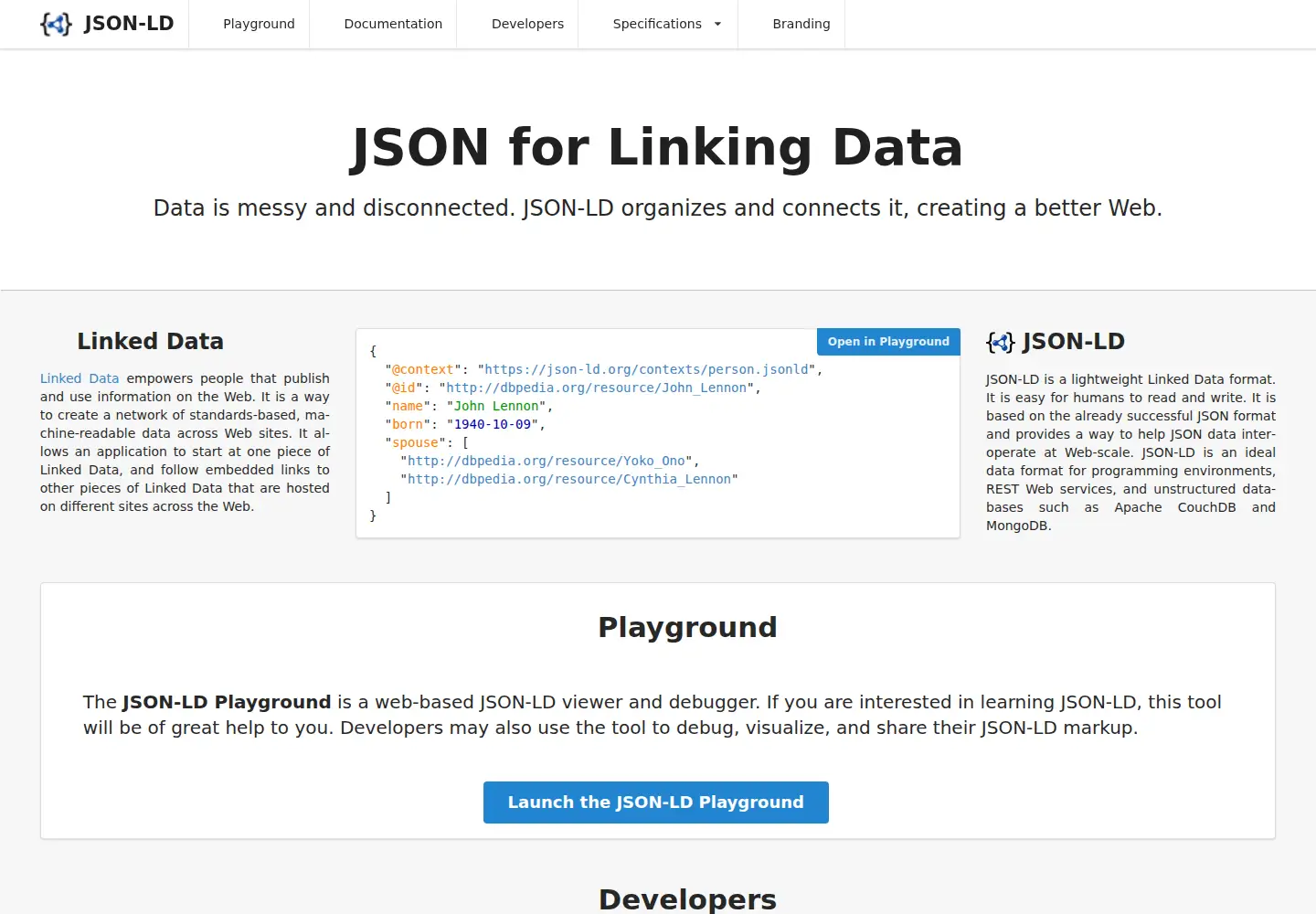 Screenshot of json-ld.org