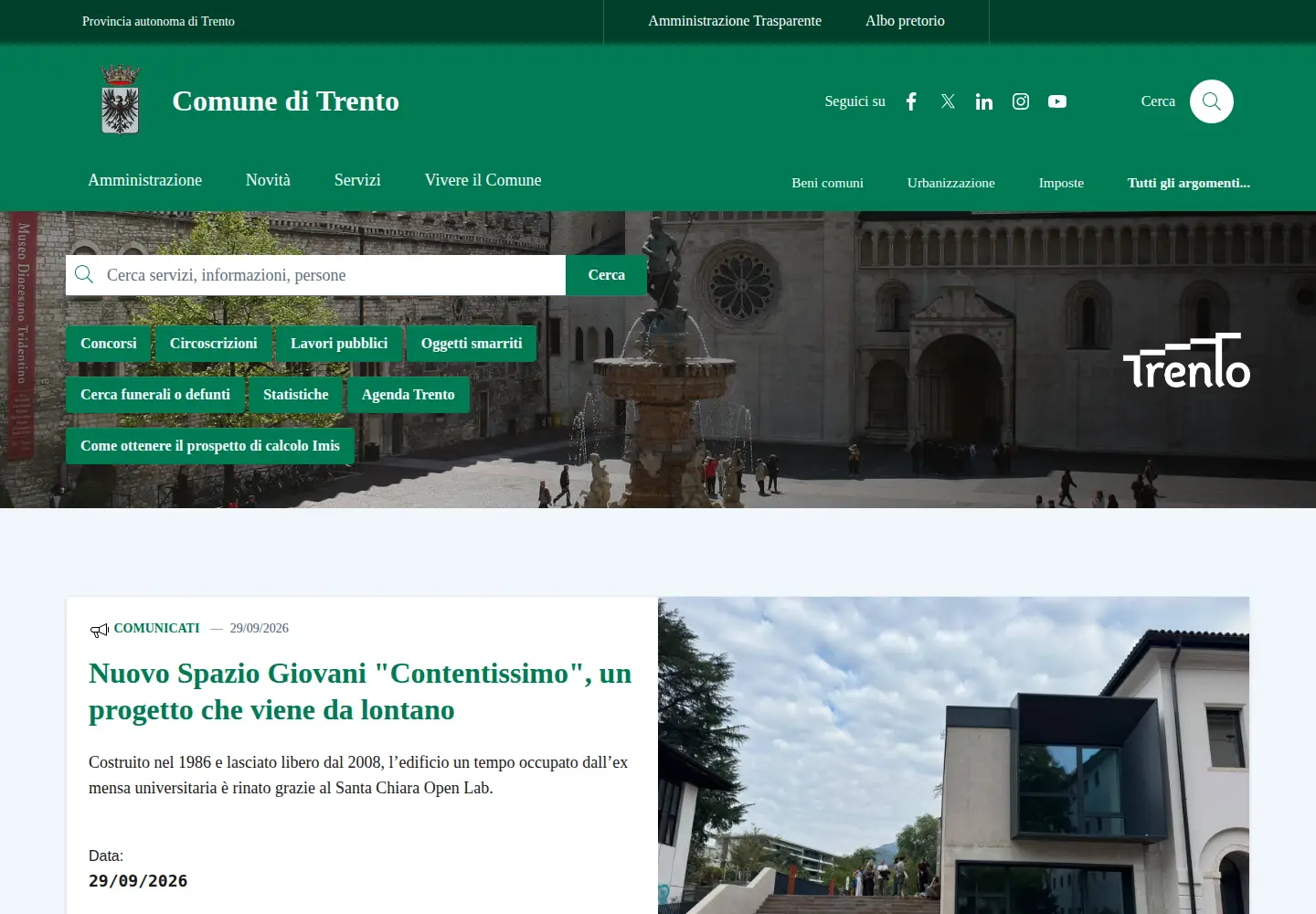 Screenshot of comune.trento.it