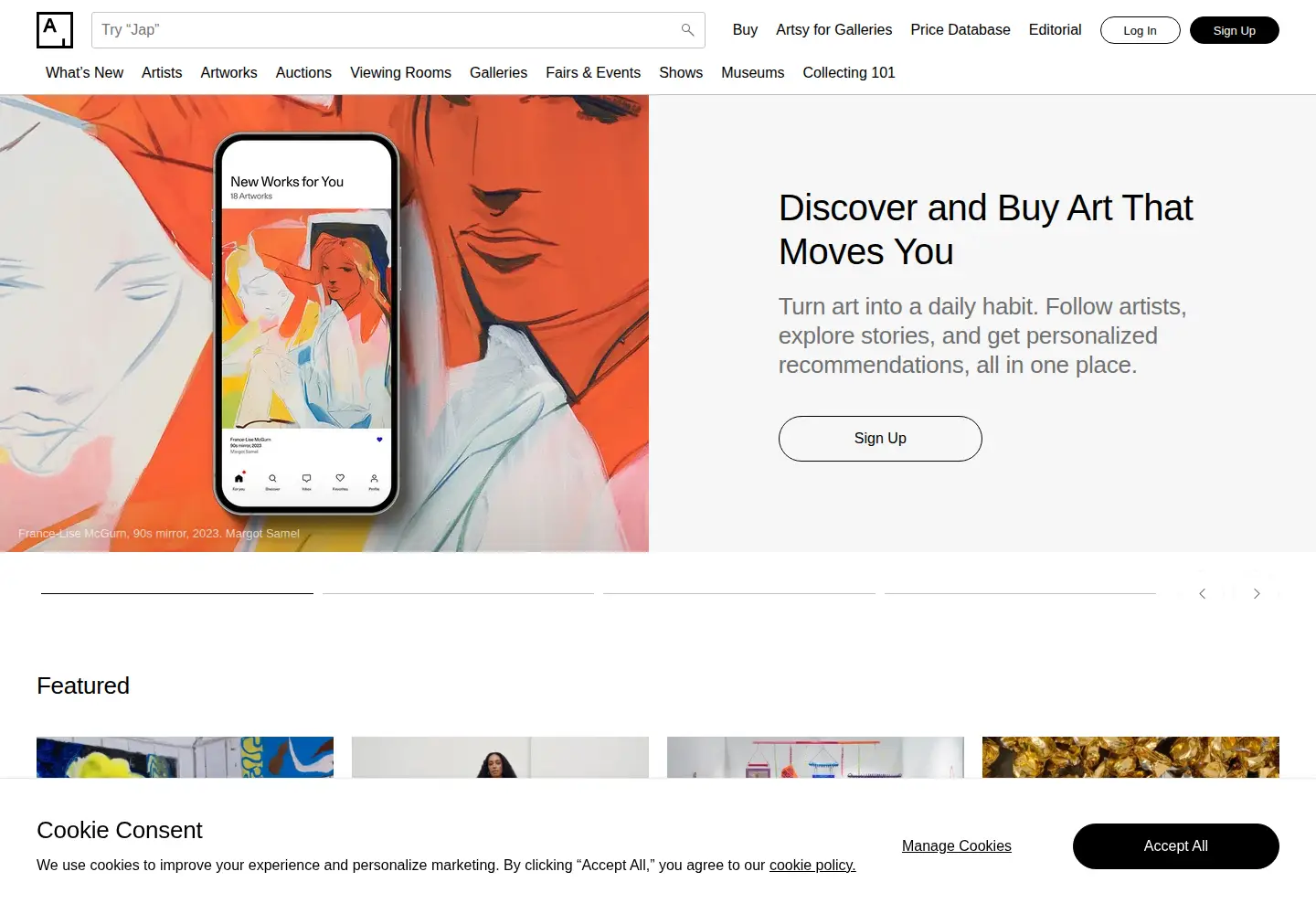 Screenshot of artsy.net