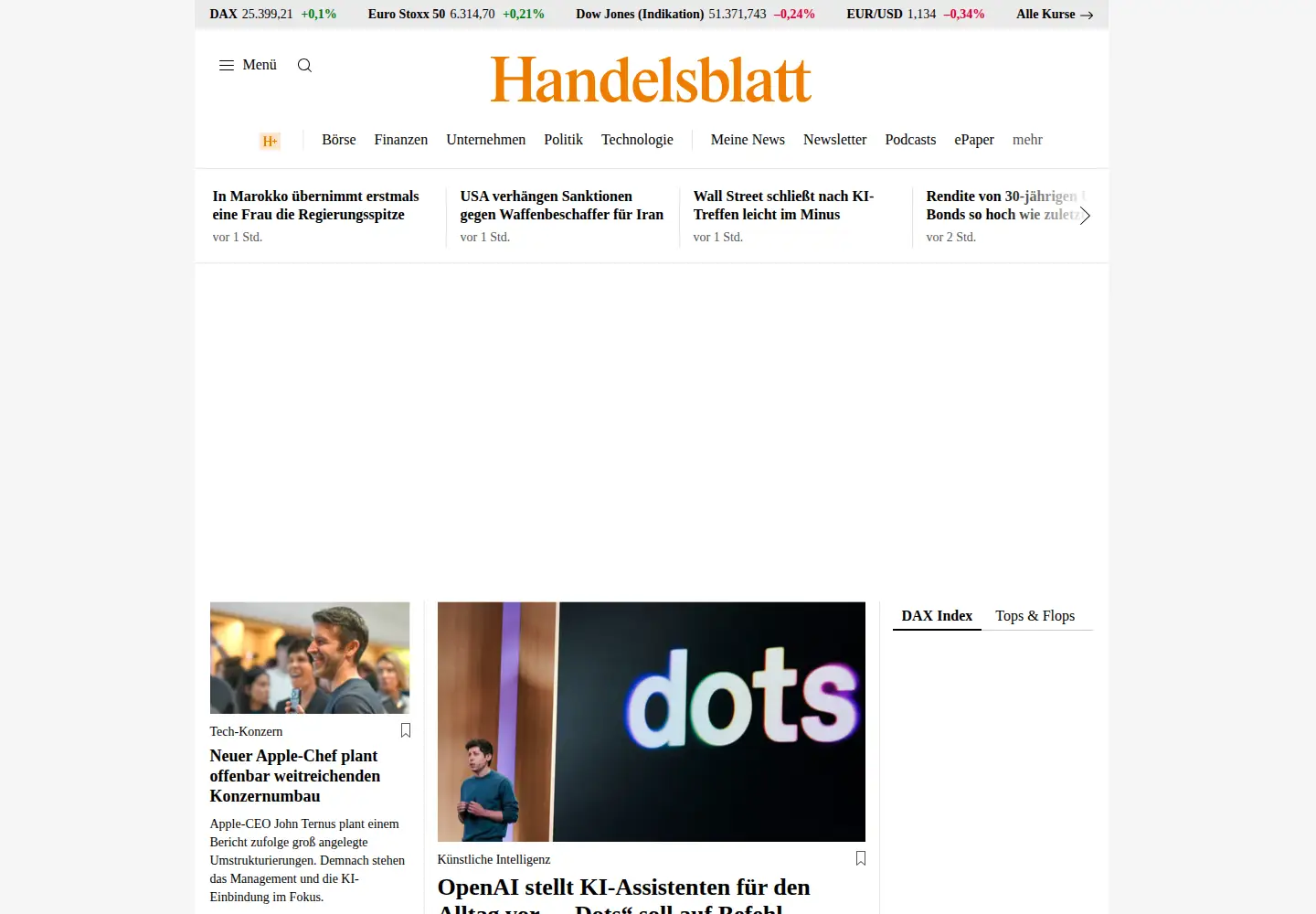 Screenshot of handelsblatt.com