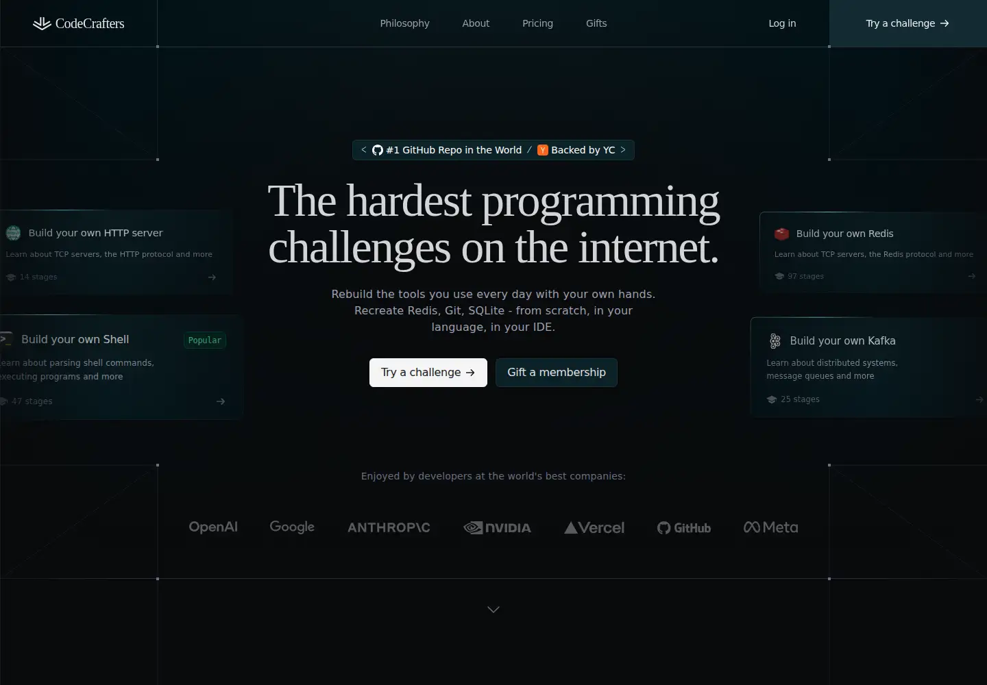 Screenshot of codecrafters.io