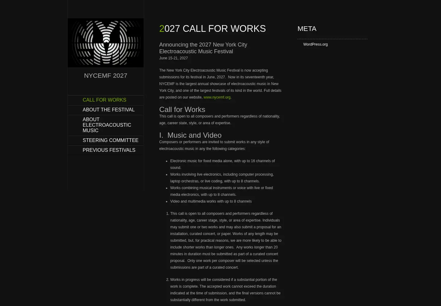 Captured homepage of nycemf.org in the current scan