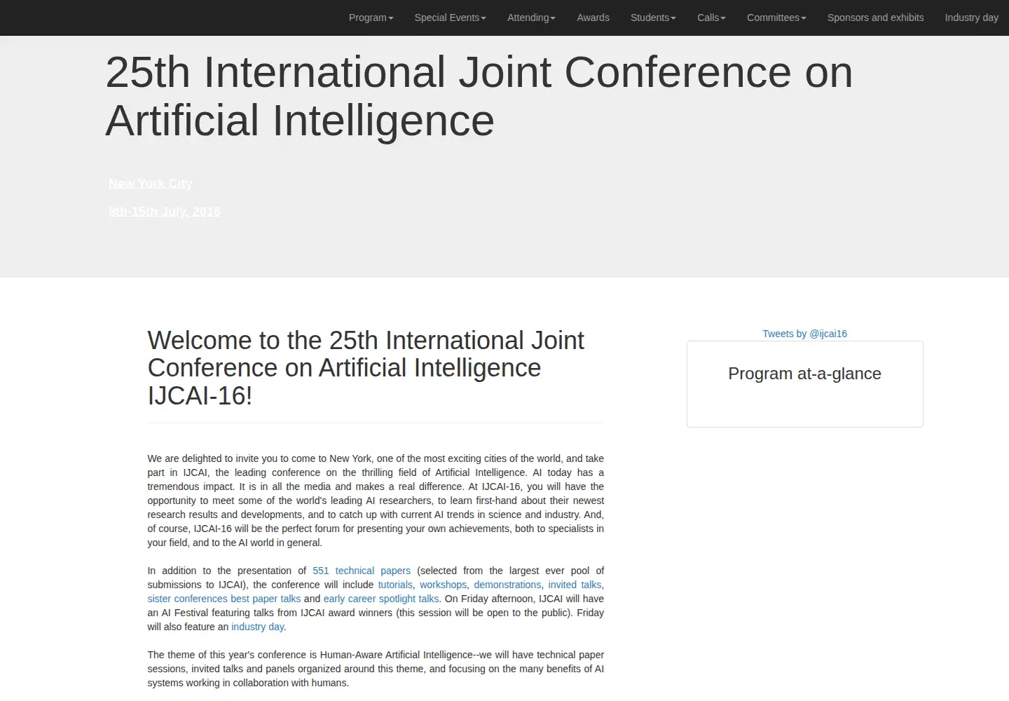 Screenshot of ijcai-16.org