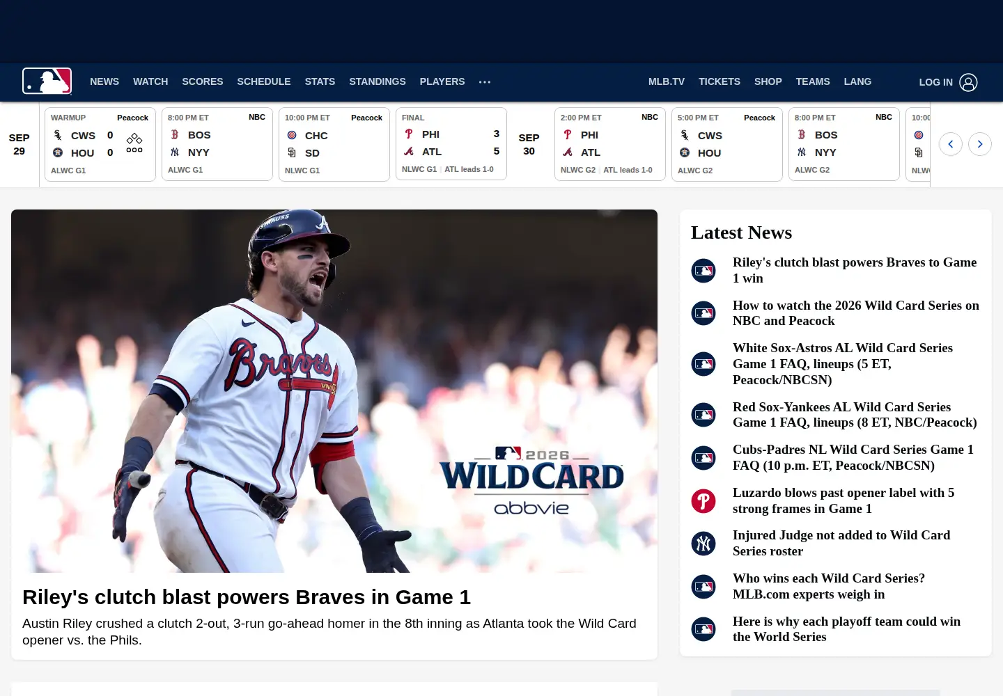 Screenshot of mlb.com