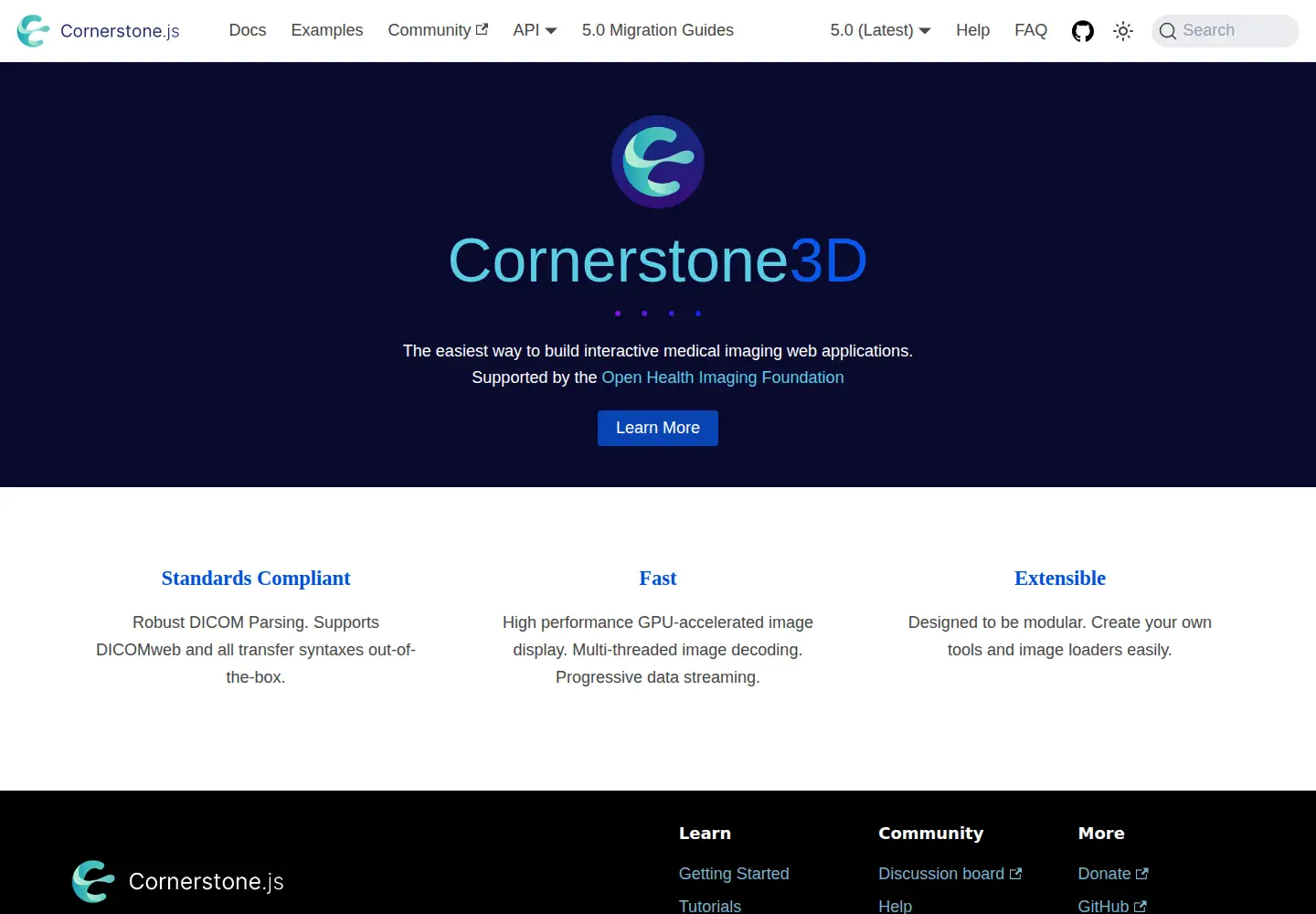 Screenshot of cornerstonejs.org