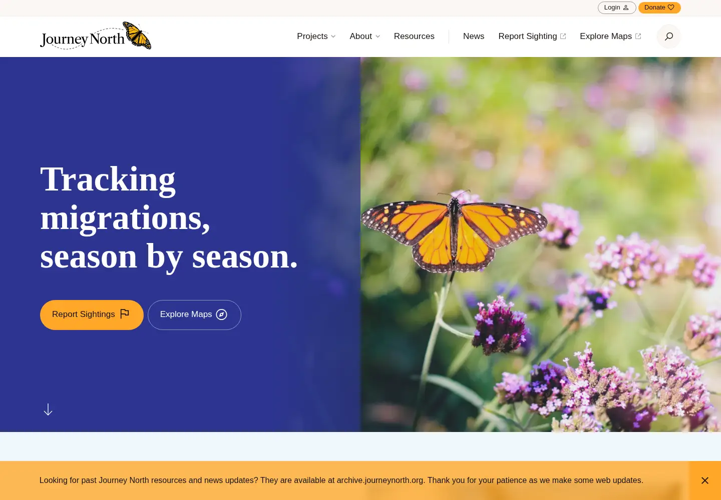Screenshot of journeynorth.org
