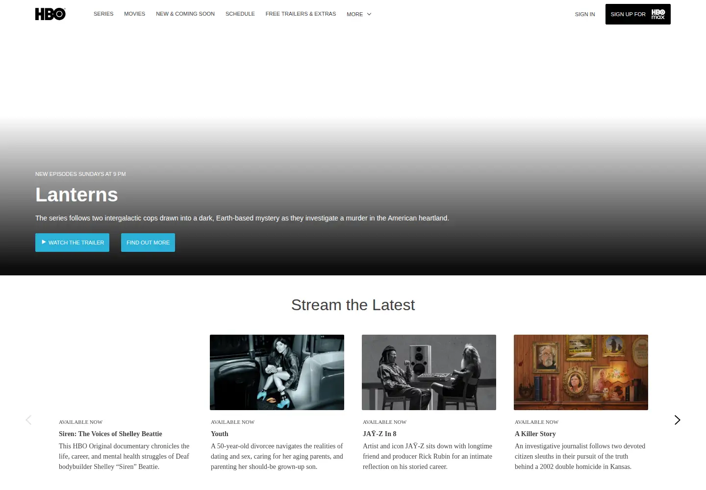 Screenshot of hbo.com