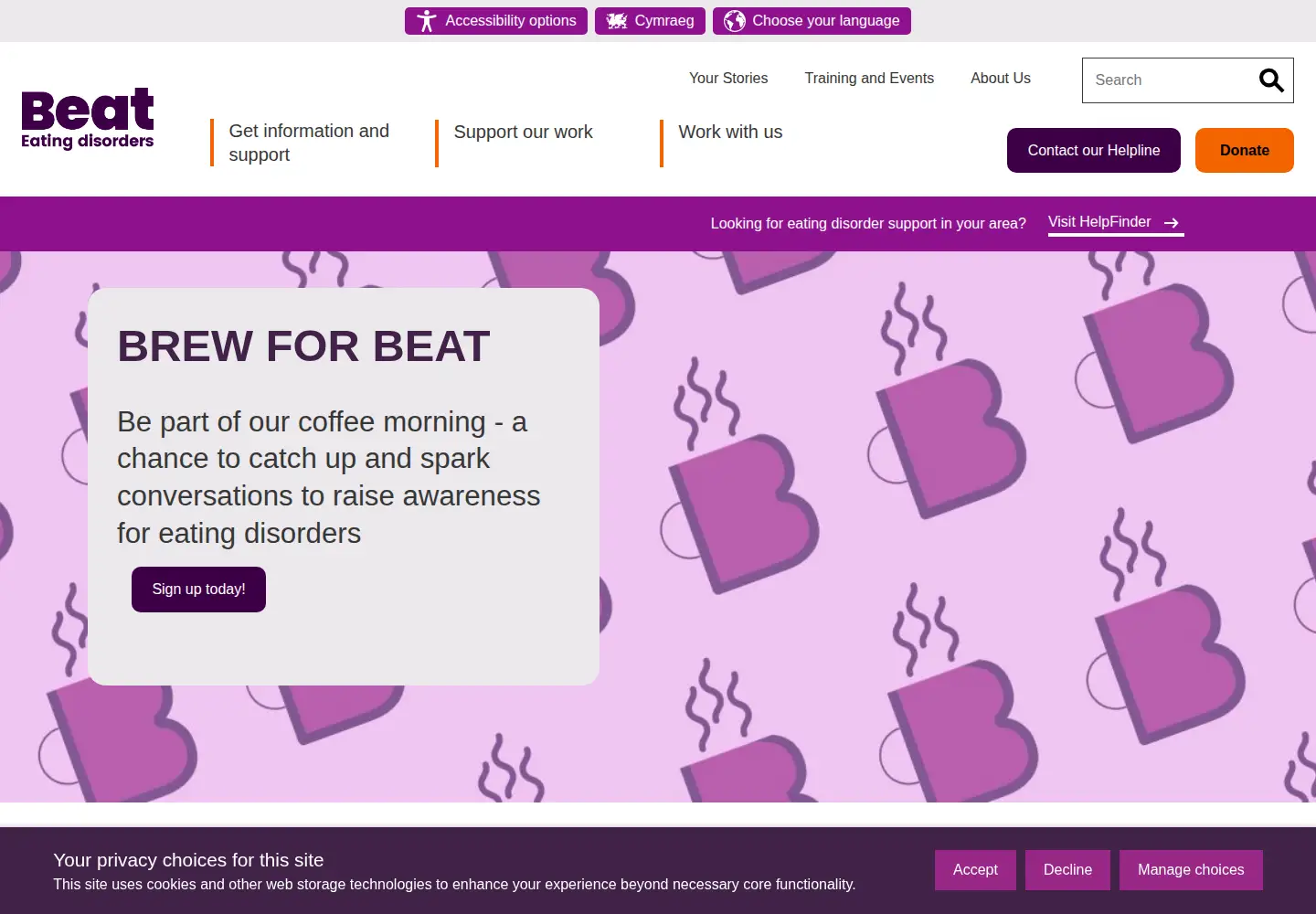 Screenshot of beateatingdisorders.org.uk