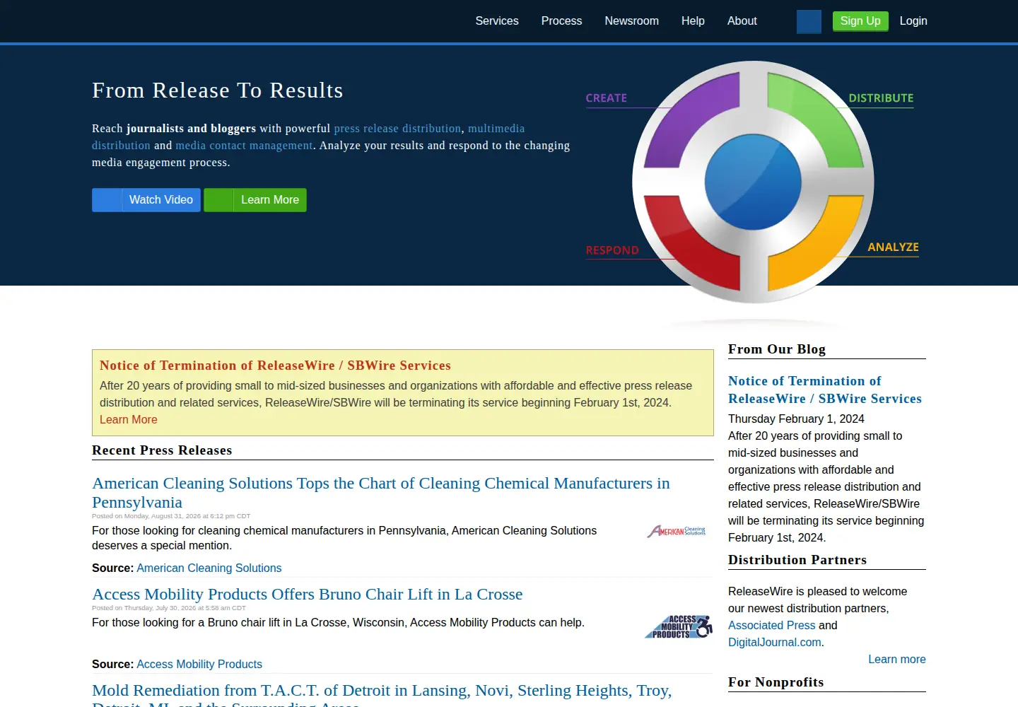 Screenshot of releasewire.com