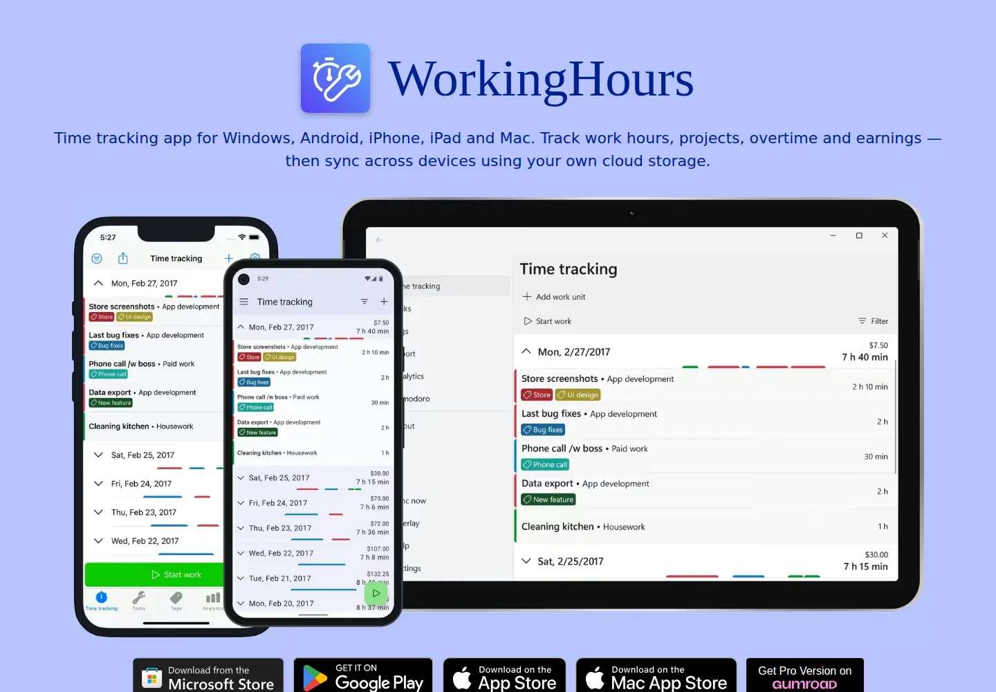 Screenshot of workinghoursapp.com