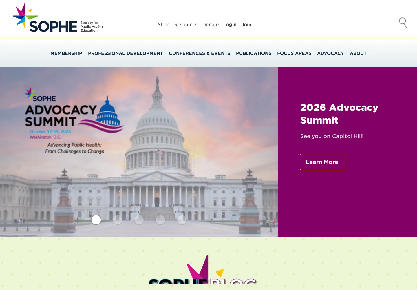 Screenshot of sophe.org