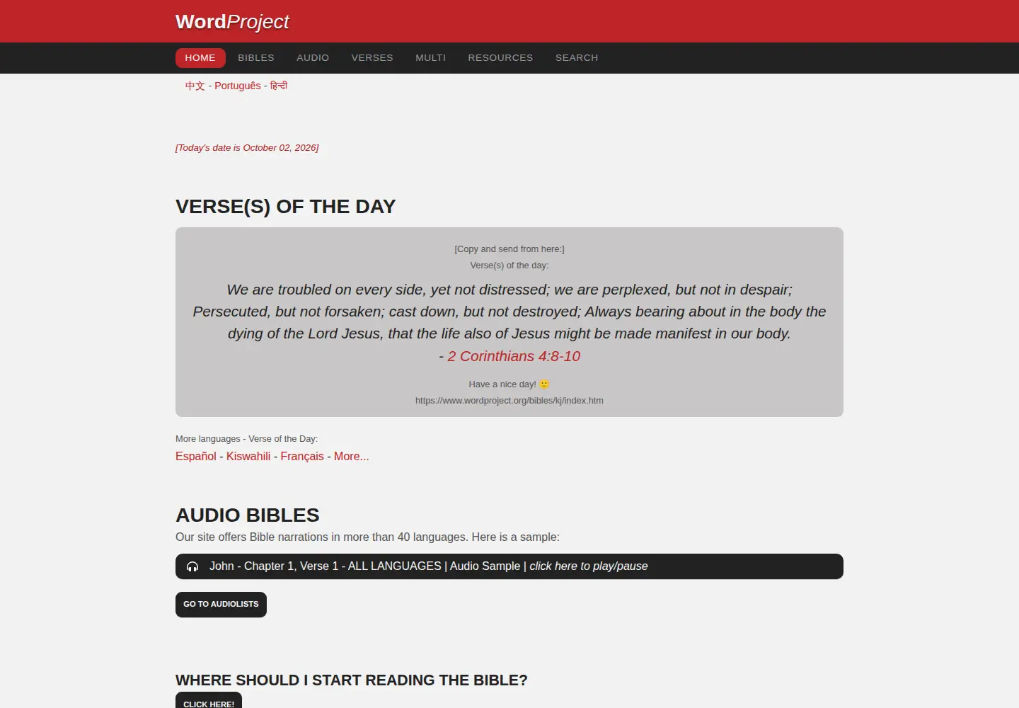 Screenshot of wordproject.org