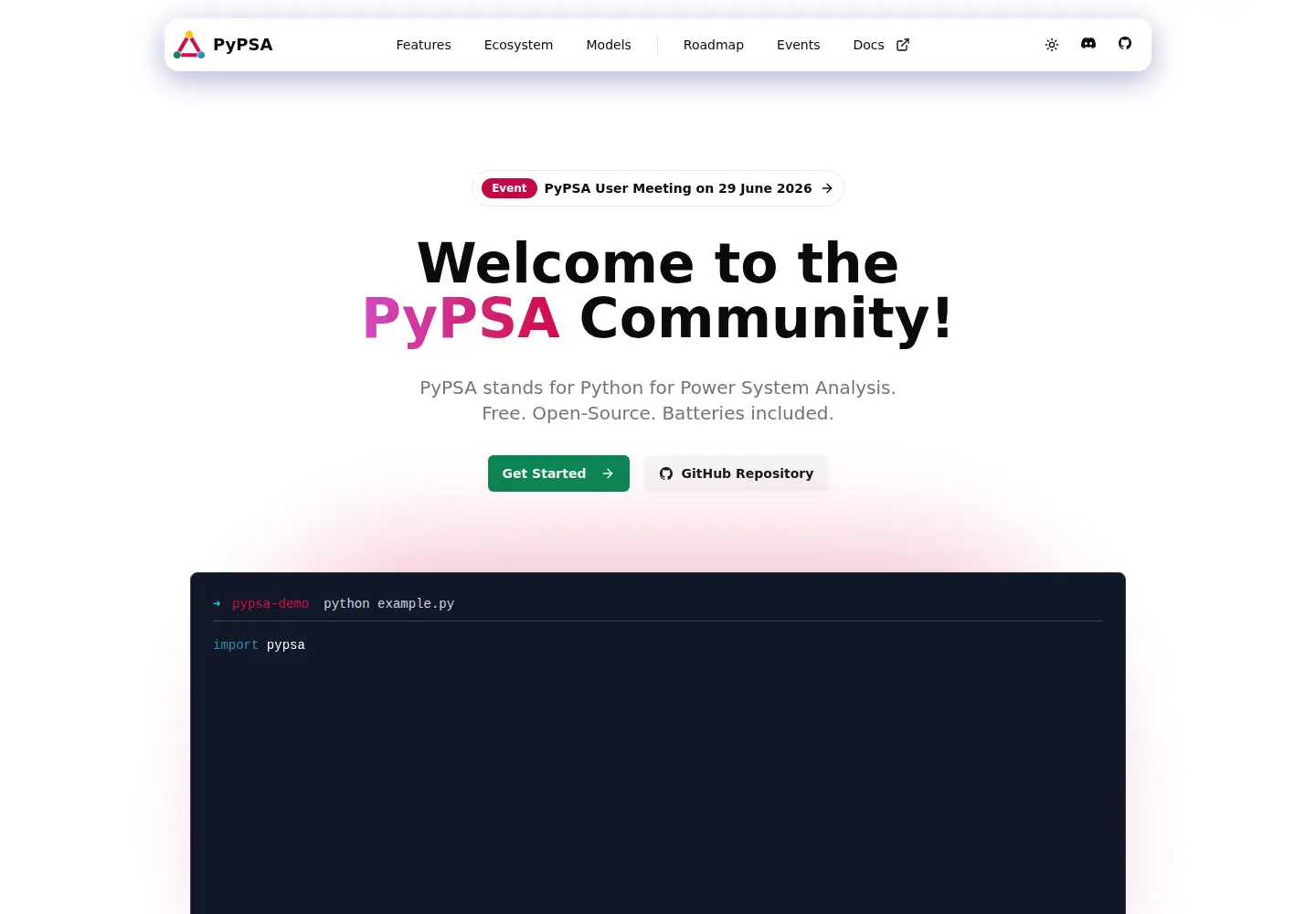 Captured homepage of pypsa.org in the current scan