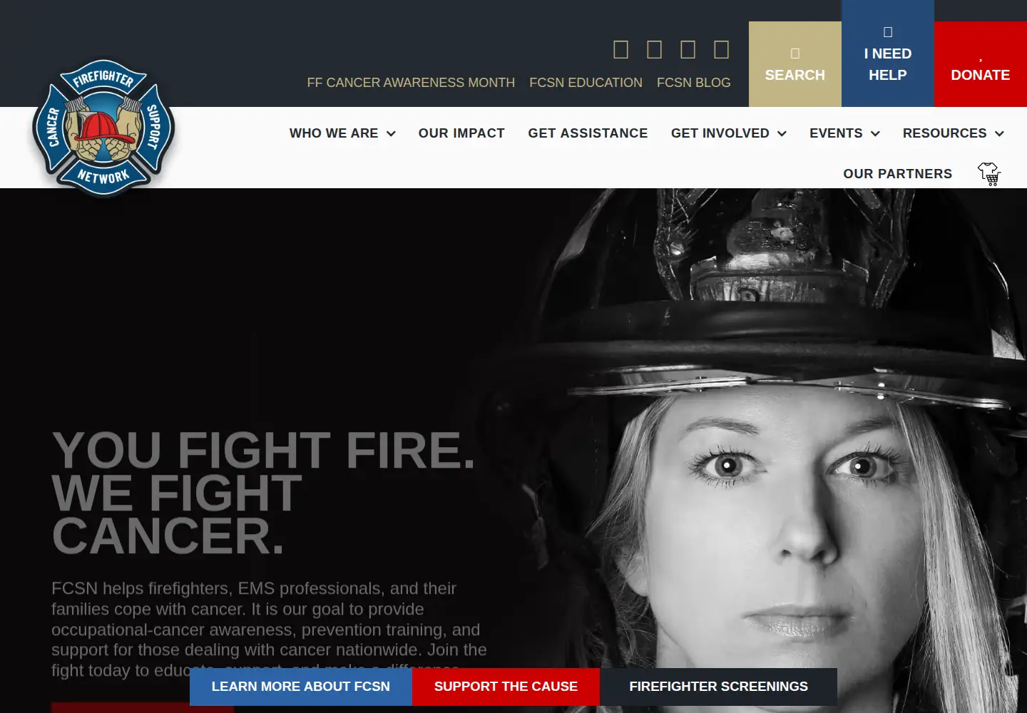 Screenshot of firefightercancersupport.org