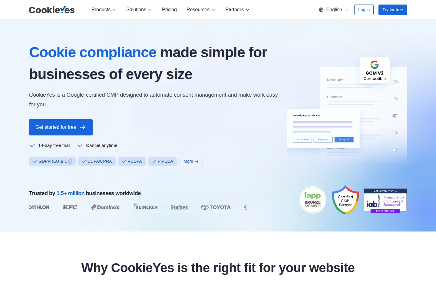 Screenshot of cookieyes.com