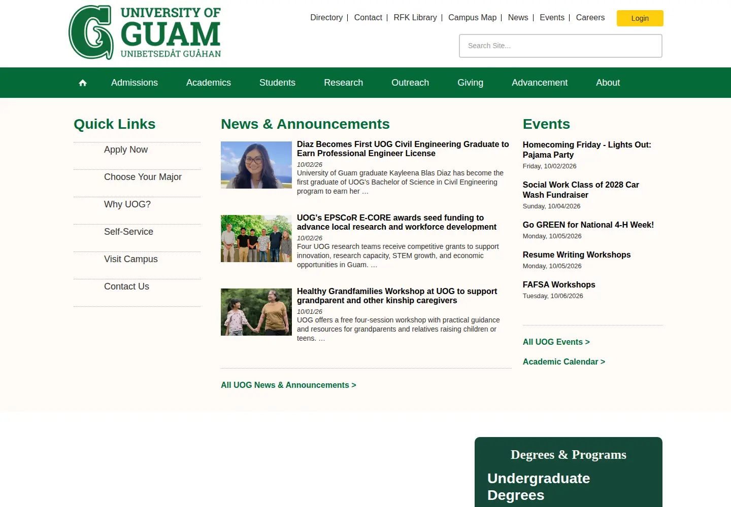 Screenshot of uog.edu