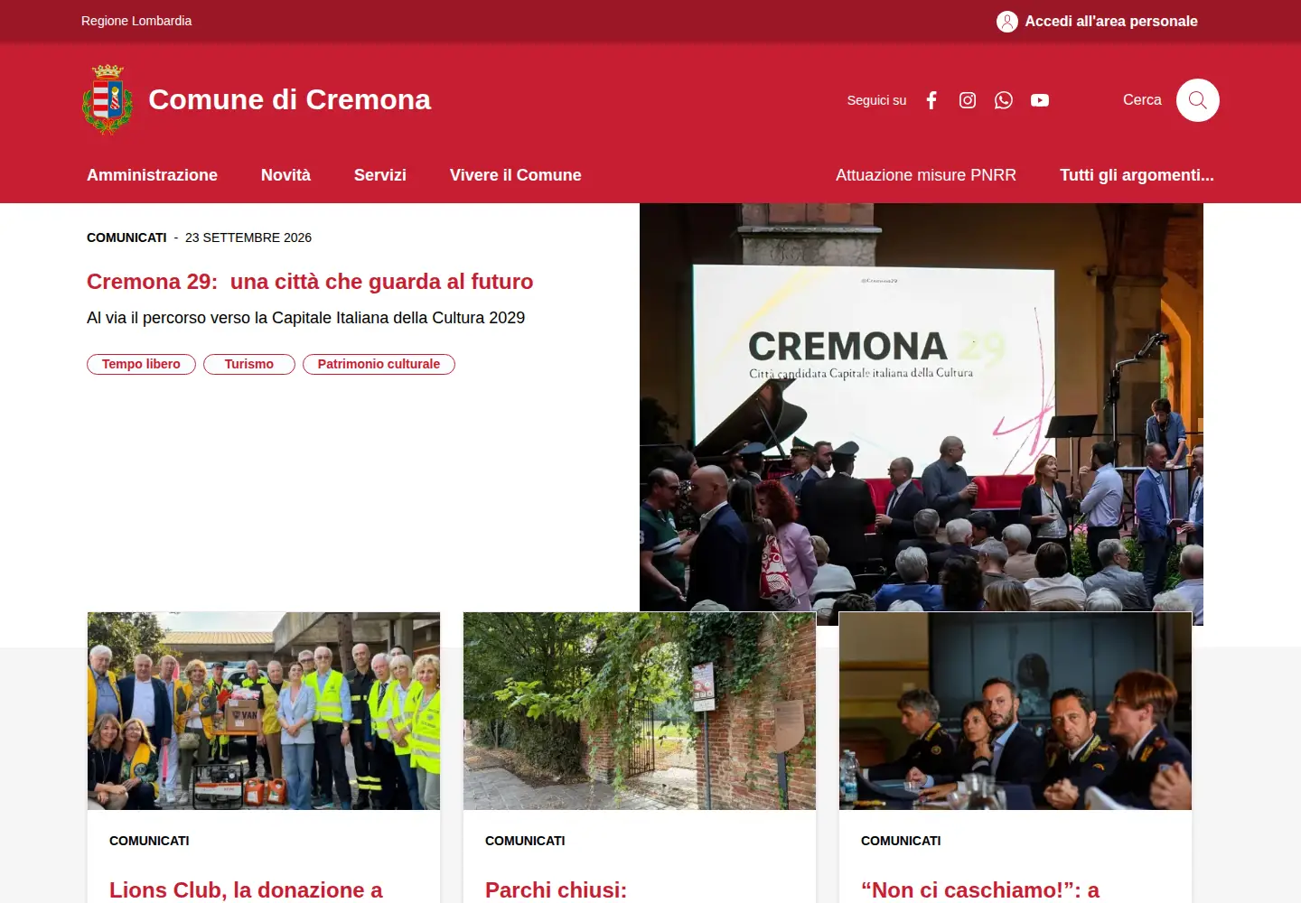 Screenshot of comune.cremona.it