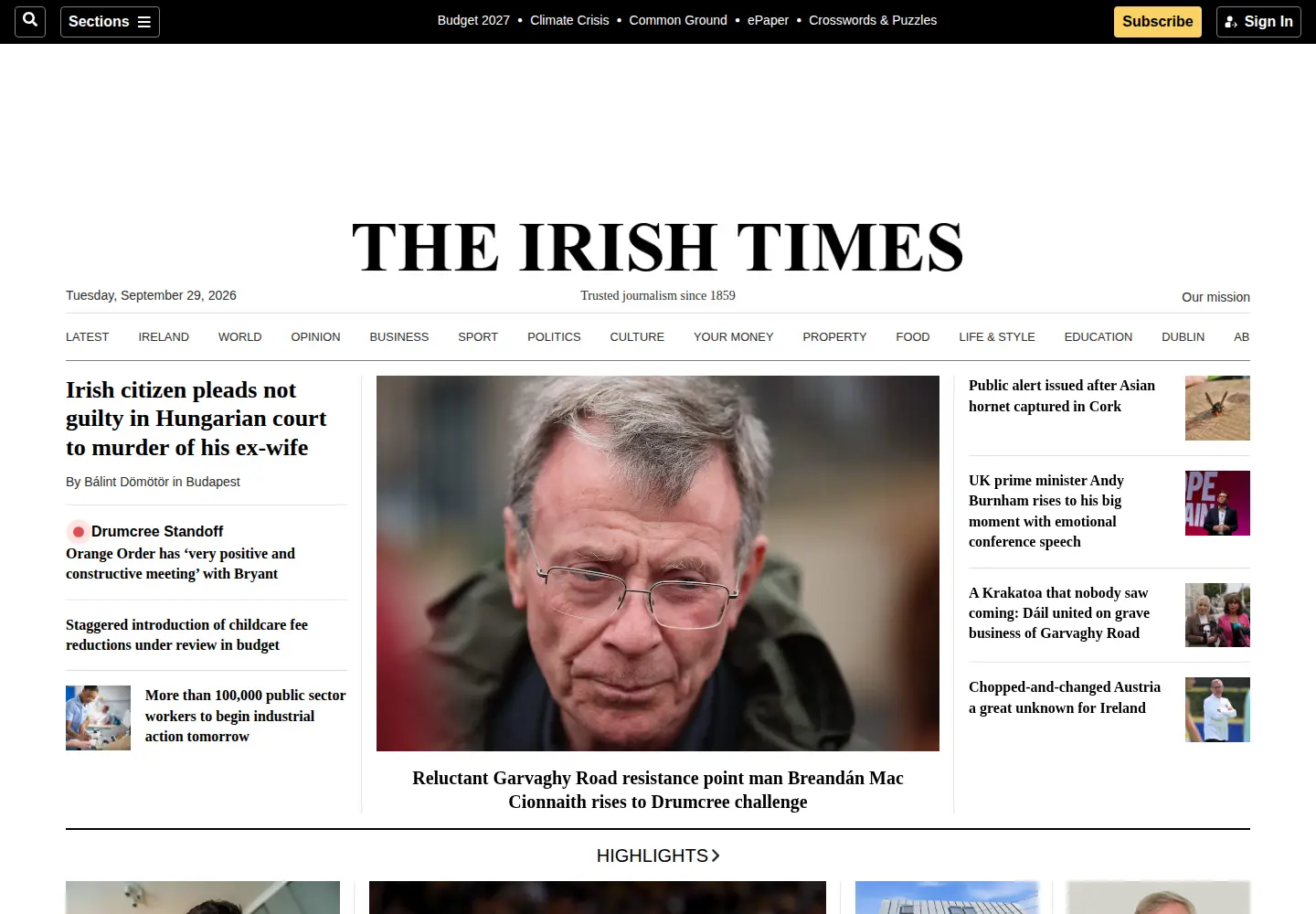 Screenshot of irishtimes.com