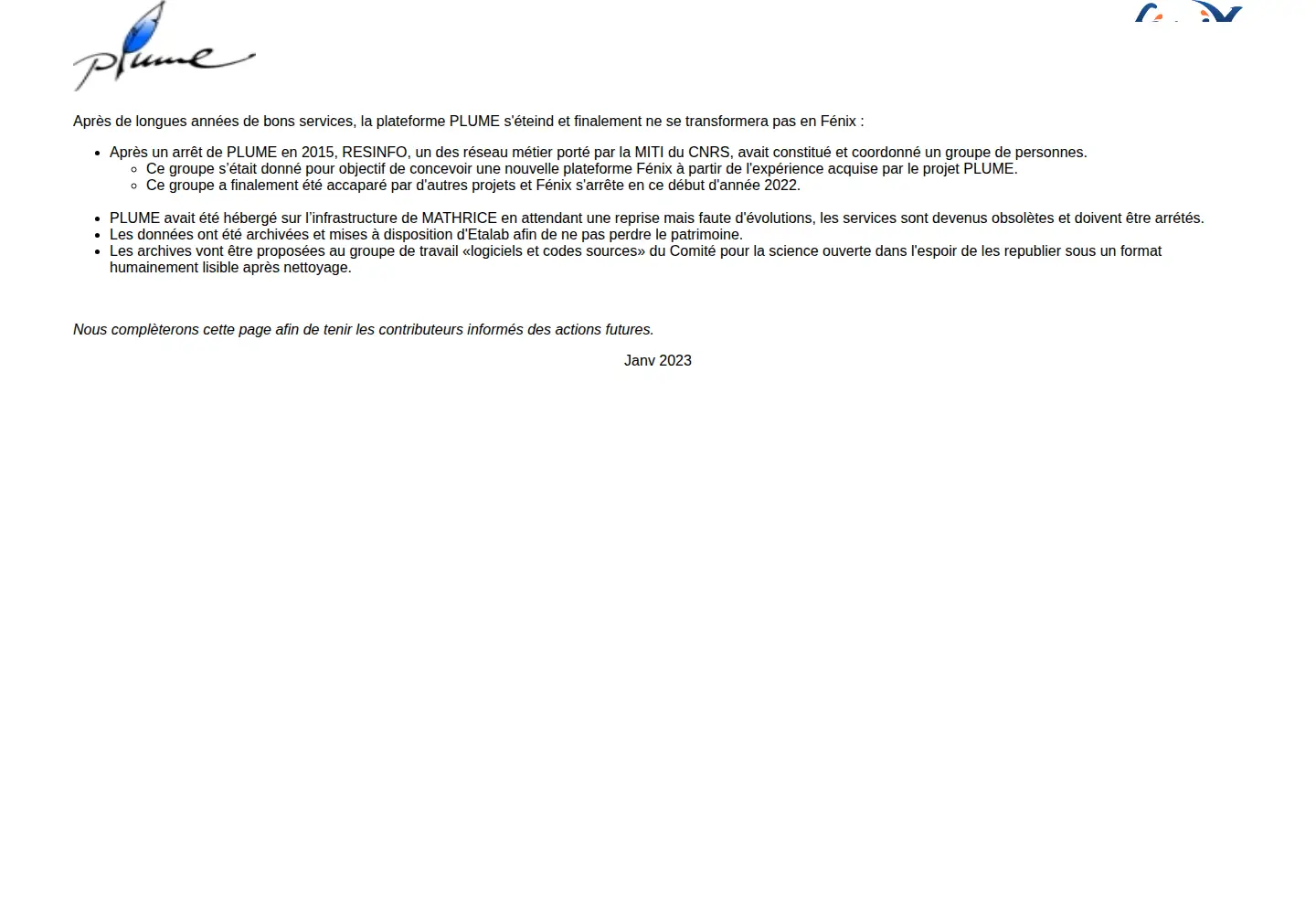 Screenshot of projet-plume.org
