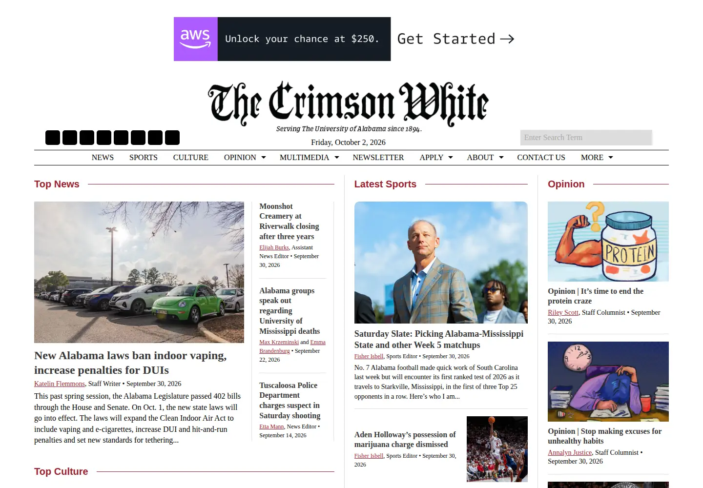 Screenshot of thecrimsonwhite.com
