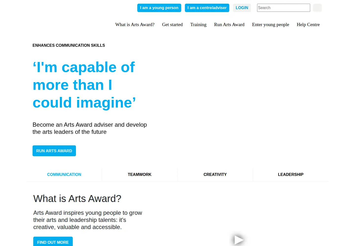 Screenshot of artsaward.org.uk