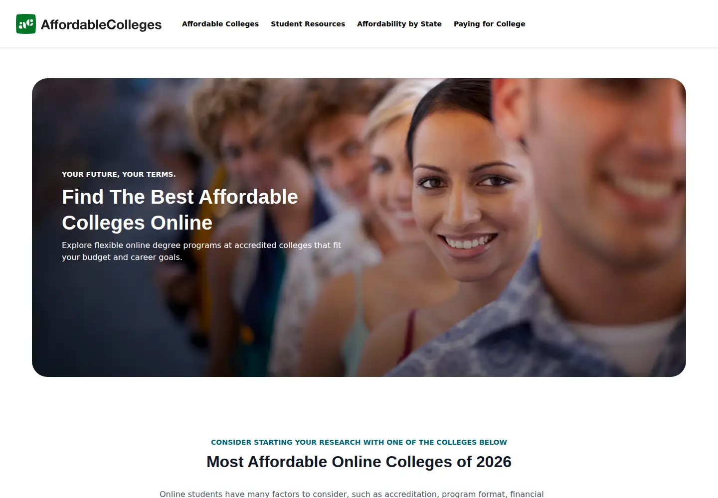 Screenshot of affordablecollegesonline.org