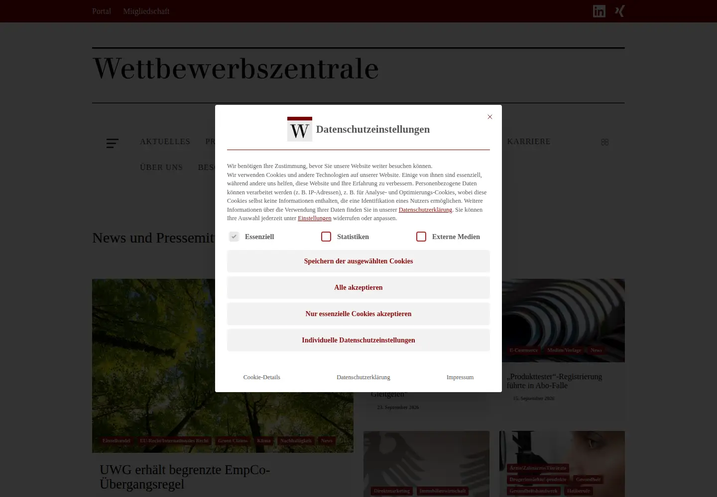 Screenshot of wettbewerbszentrale.de