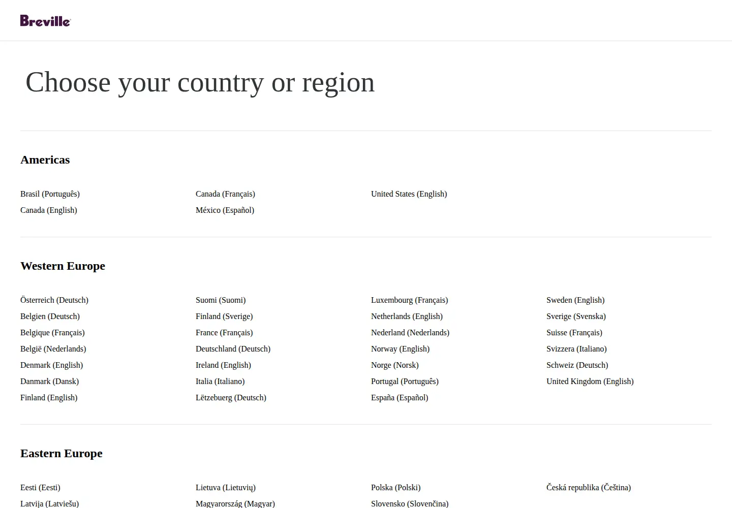Screenshot of breville.com