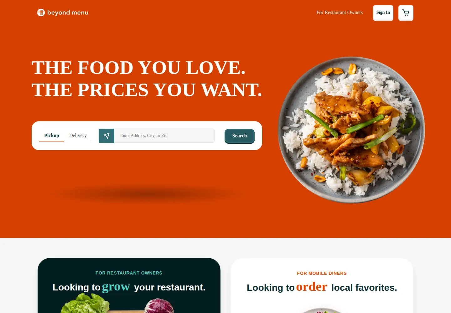 Screenshot of beyondmenu.com