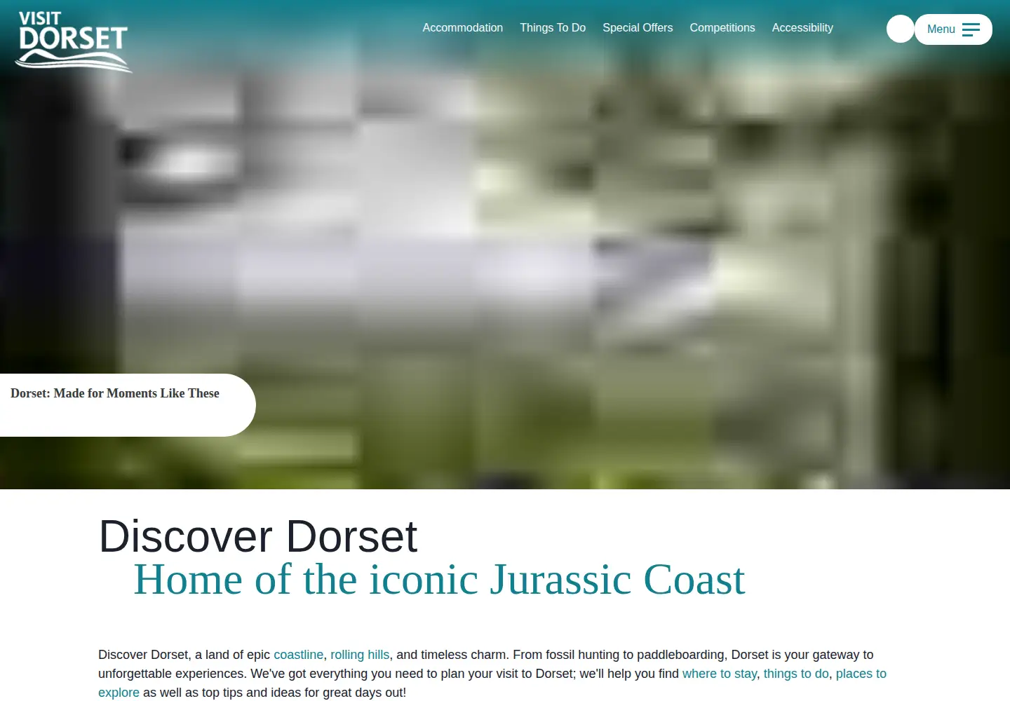 Captured homepage of visit-dorset.com in the current scan