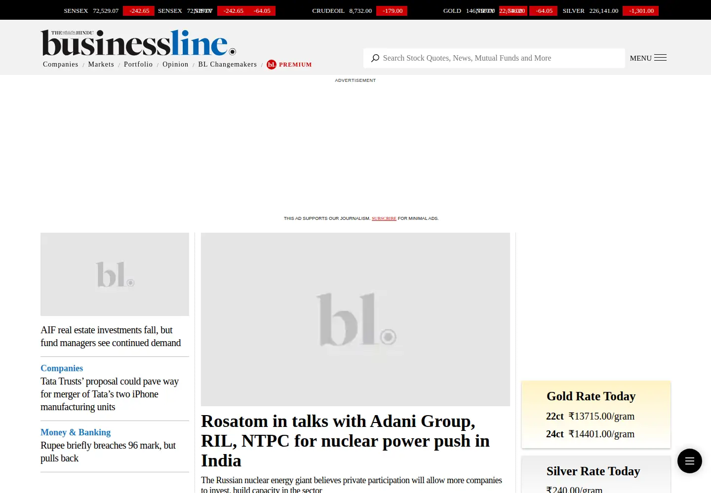 Screenshot of thehindubusinessline.com