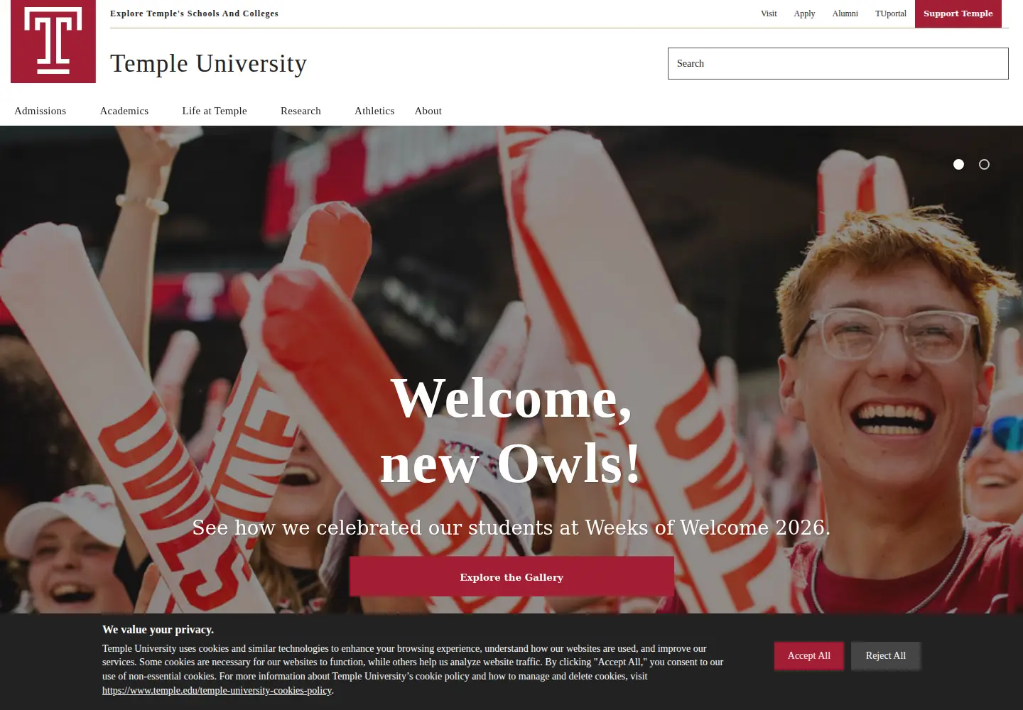 Screenshot of temple.edu