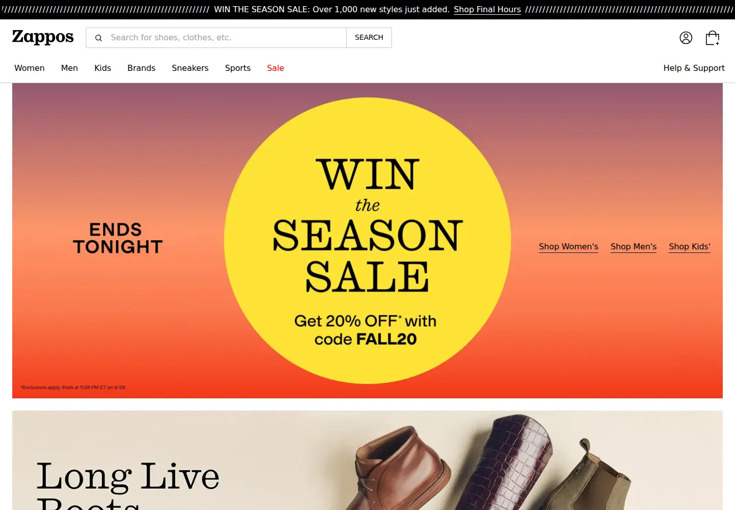 Screenshot of zappos.com