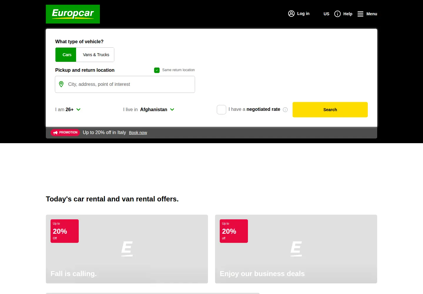 Screenshot of europcar.com