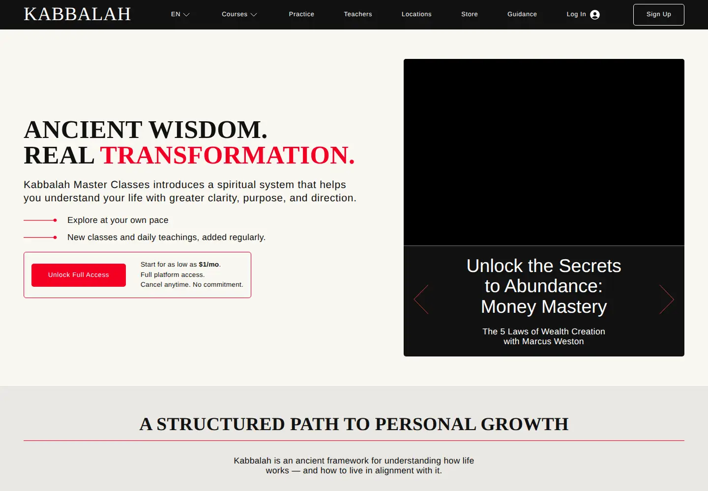 Screenshot of kabbalah.com