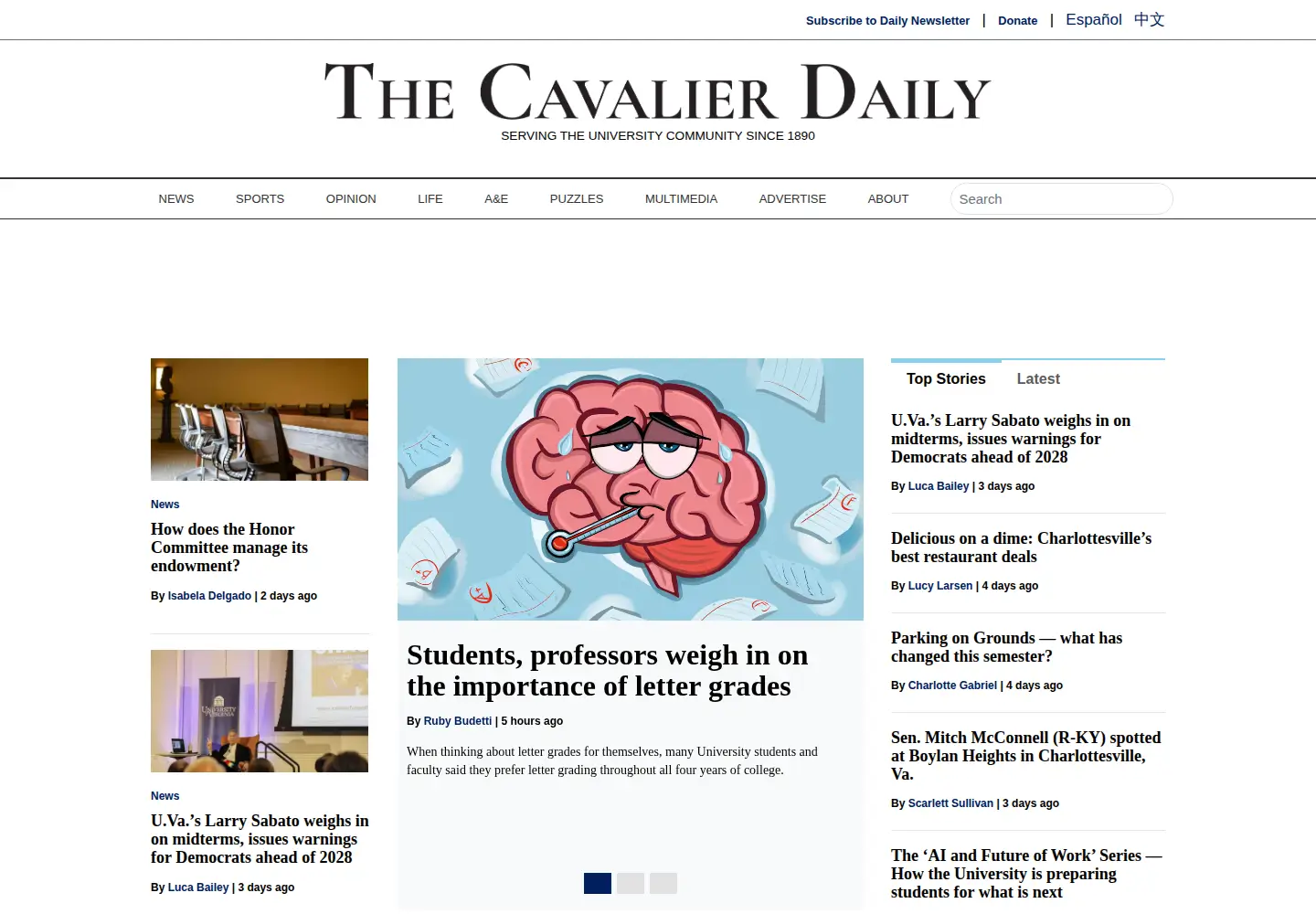 Screenshot of cavalierdaily.com