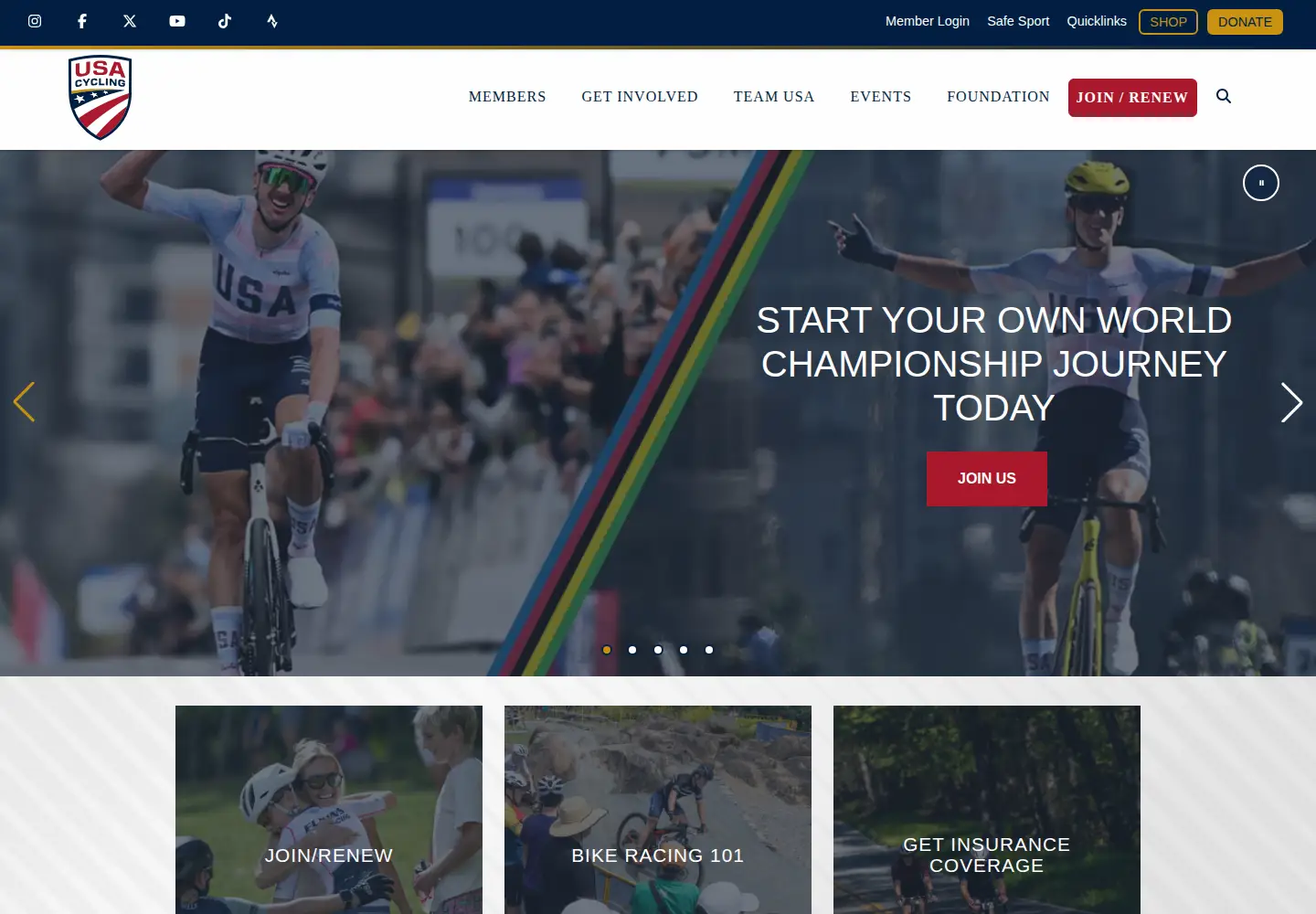 Screenshot of usacycling.org