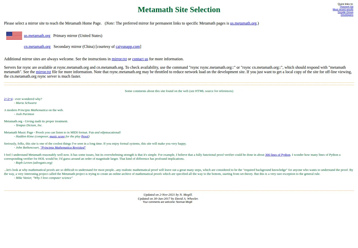 Captured homepage of metamath.org in the current scan
