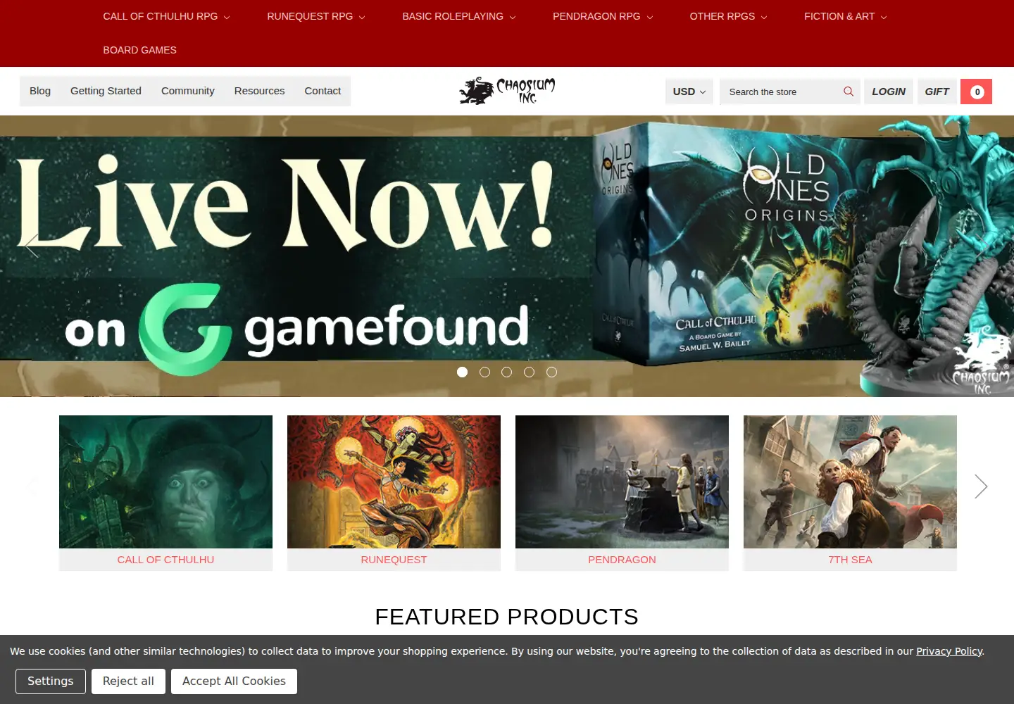 Screenshot of chaosium.com