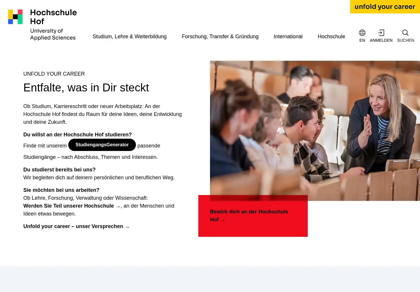 Screenshot of hof-university.de