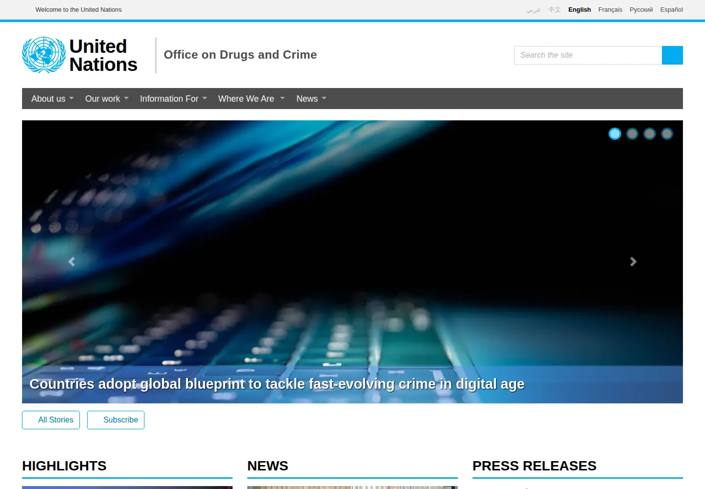 Screenshot of unodc.org