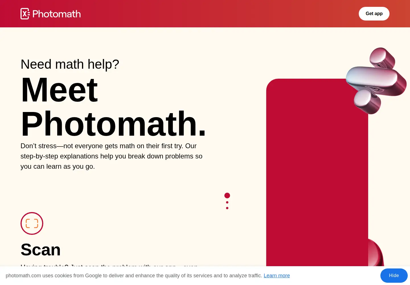 Screenshot of photomath.com